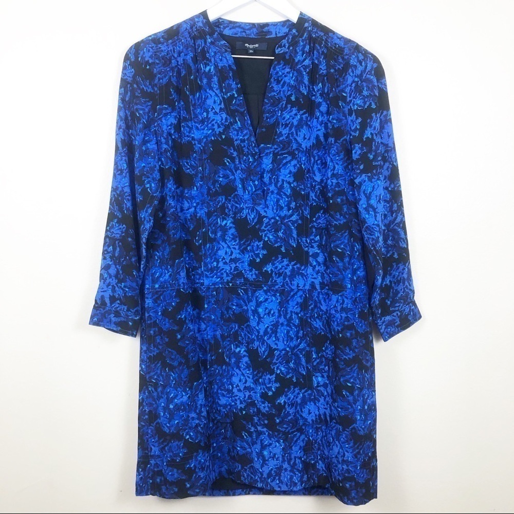Madewell 100% Silk Director Shift Dress Blue Black